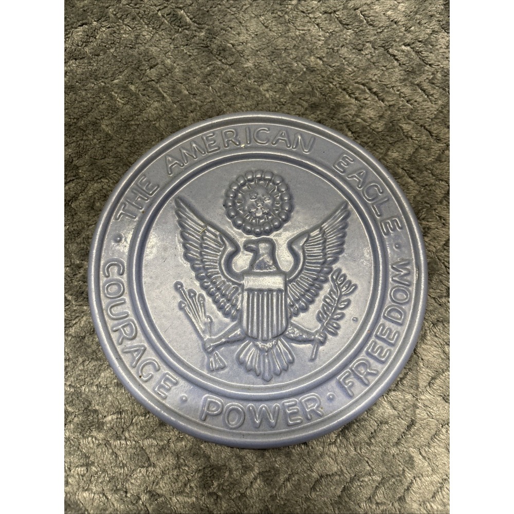 Vintage Frankoma Pottery The American Eagle 6" Trivet Blue Patriotic Kitchen